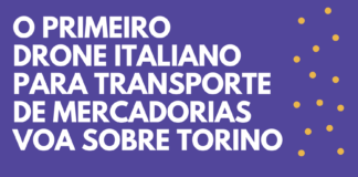 texto do cartão: o primeiro drone italiano para transporte de mercadorias voa sobre torino