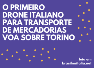 texto do cartão: o primeiro drone italiano para transporte de mercadorias voa sobre torino