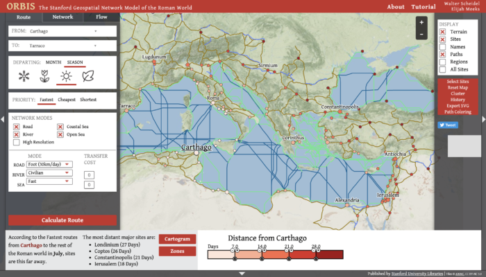 Viajar nos tempos do Império Romano: com o site Orbis realizado pela Stanford University é possível calcular o tempo e melhor itinerário que você usaria no ano 200 d.C.