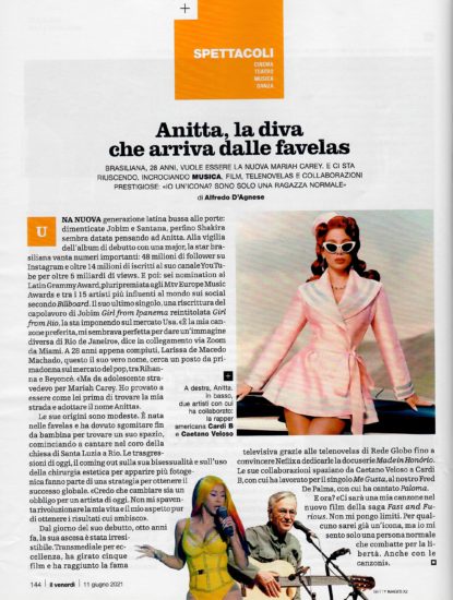 Anitta é destaque da revista italiana Il Venerdì
