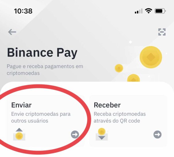 Aprenda a configurar o Binance Pay para enviar dinheiro para a família no exterior: dentro da tela do Binance Pay clique em "enviar"
