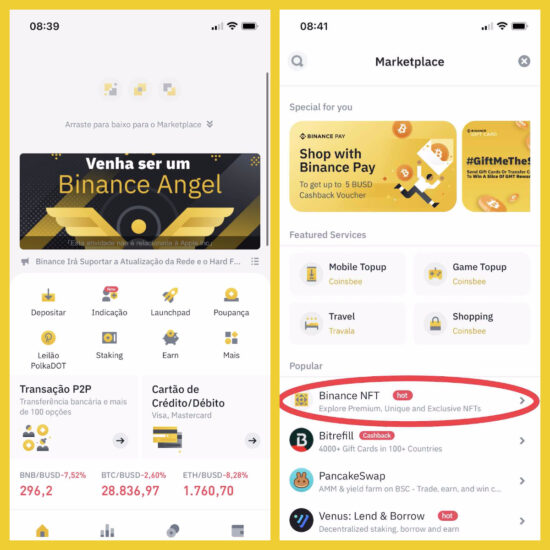 Como entrar na mini aplicação da Binance NFT smartphones - opção 1