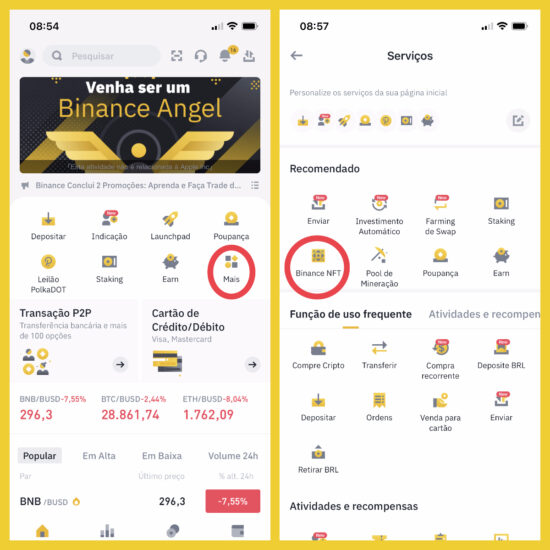 Como entrar na mini aplicação da Binance NFT smartphones - opção 2