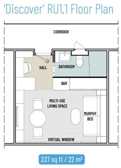 Planta de apartamento básico do navio MV Narrative da Storylines (RU1.1 Residences)