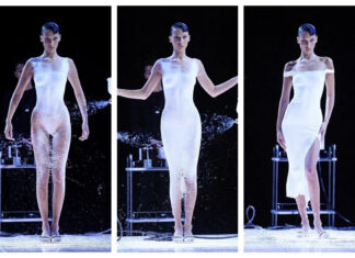 O vestido spray de Bella Hadid realizado pela Coperni na Fashion Week de Paris (Foto: divulgação)