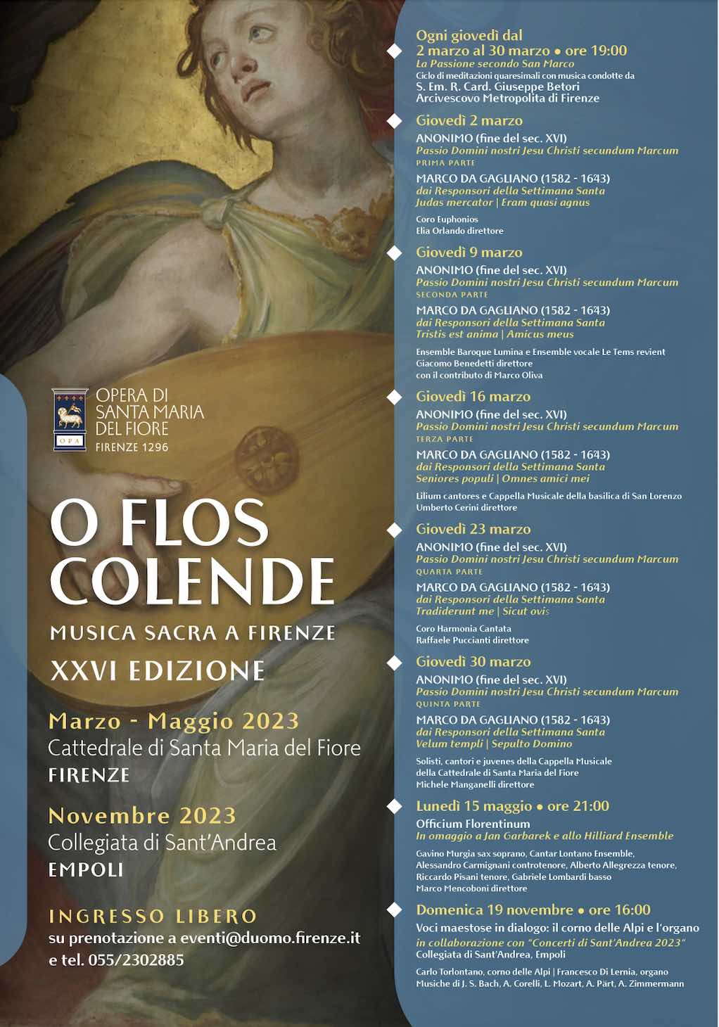 calendário música sacra em Florença panfleto original O Flos Colende XXVI Edizione