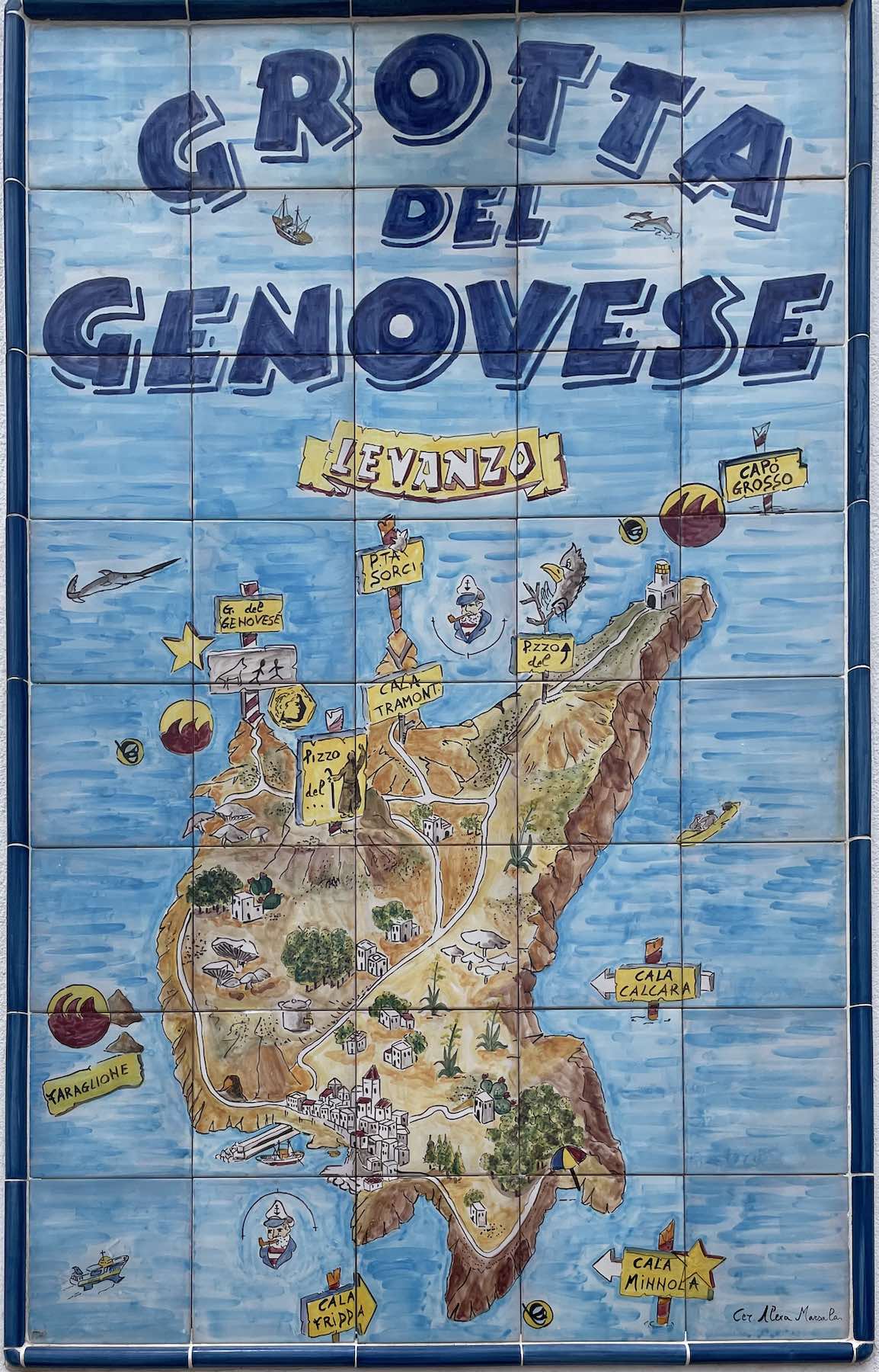 mapa de Levanzo  na Sicilia com atrações principais