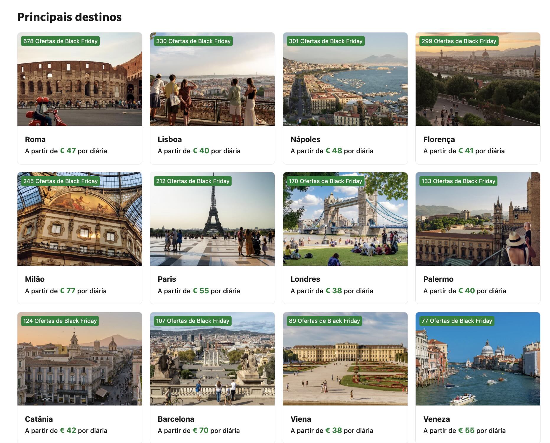 Black Friday hotéis - página com os principais destinos em promoção na Booking.com