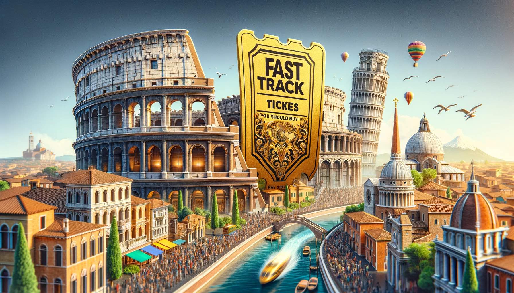 Ingressos Fura-Fila na Itália que você deveria comprar - ilustração mostra as principais atrações da Italia em cidades diferentes