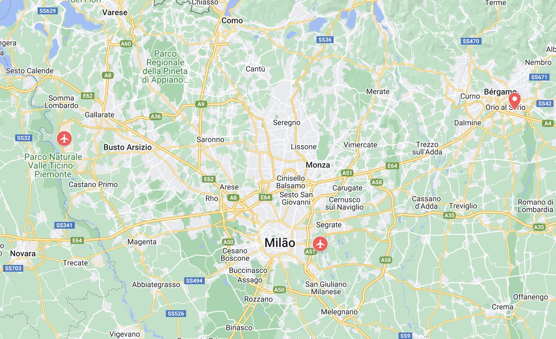 Como ir do Aeroporto Linate ao centro de Milão 2 Aeroportos de Milão - mapa