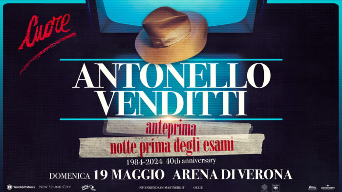Antonello Venditti na Arena de Verona em 2024 celebra os 40 anos de Notte Prima degli Esami