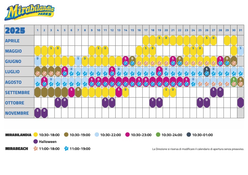 Parques de diversão na Itália: os maiores e melhores 26 Calendario Mirabilandia 2025