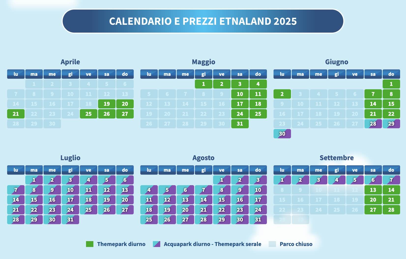 Parques de diversão na Itália: os maiores e melhores 38 calendario Etnaland 2025