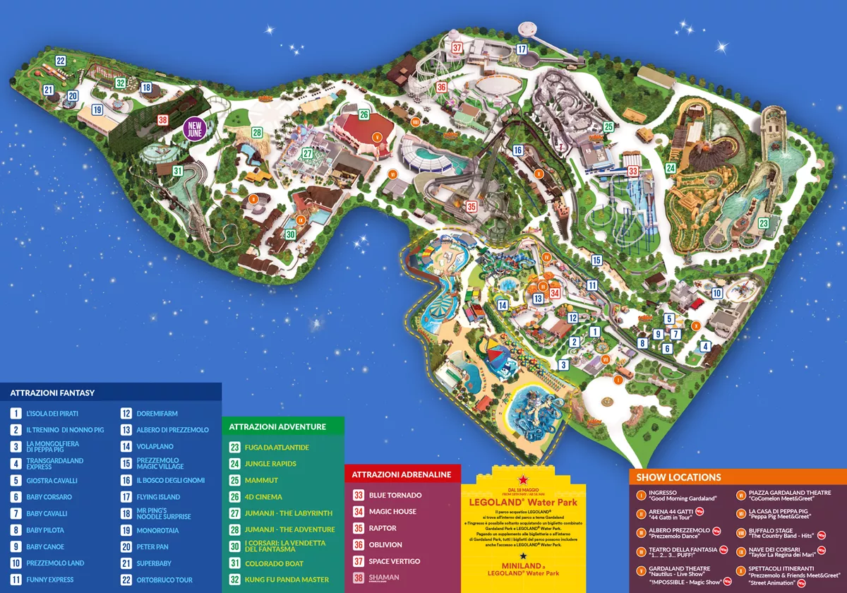 Parques de diversão na Itália: os maiores e melhores 7 Parque de Diversões na Italia - Mapa do Gardaland Park