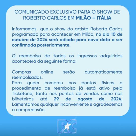 Show do Rei Roberto Carlos em Milão 1 show adiado roberto carlos milao