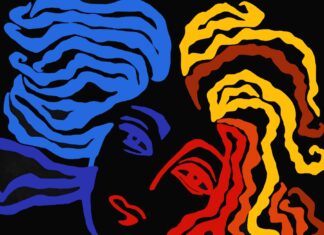 Exposição de Franca Pisani em Pietrasanta - Telero. La luce della luna. Ossidi, pigmenti.3,25x3,40m. 2024