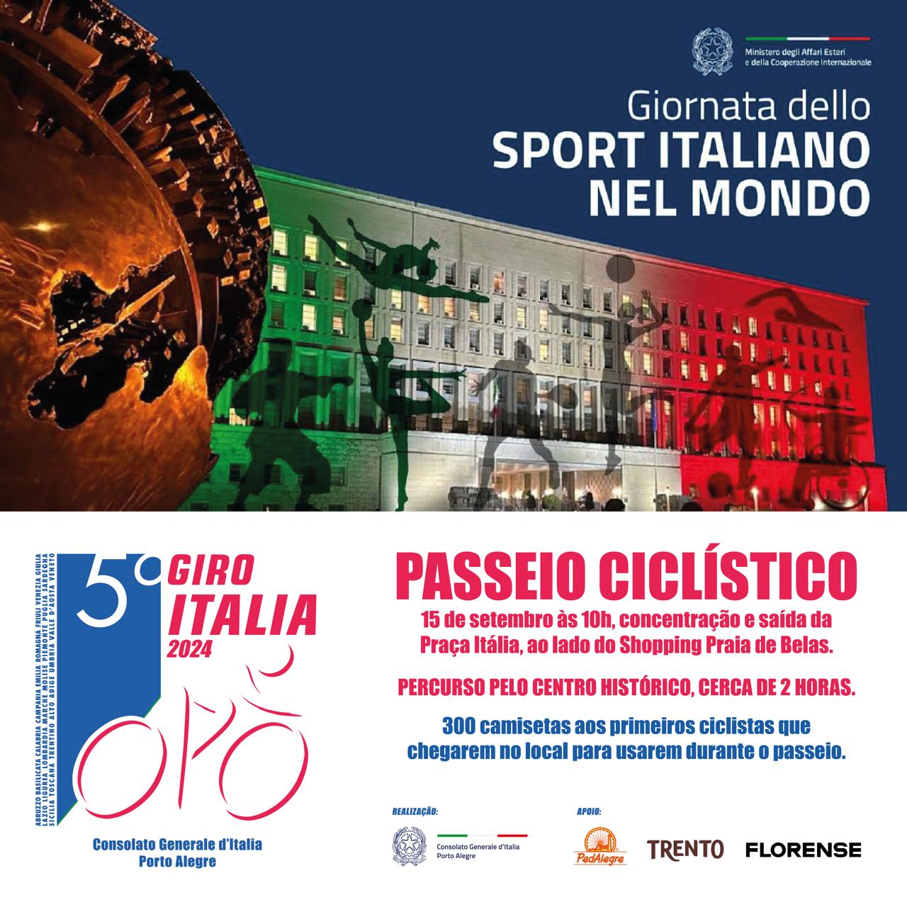 panfleto Giornata dello Sport Italiano nel Mondo - Passeio Ciclístico 5º Giro Italia 2024