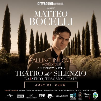 Show de Matteo Bocelli no Teatro del Silenzio, Lajatico, Toscana 2026