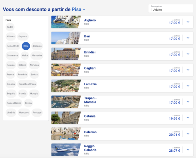 passagens aéreas econômicas saindo de Pisa para outras cidades italianas