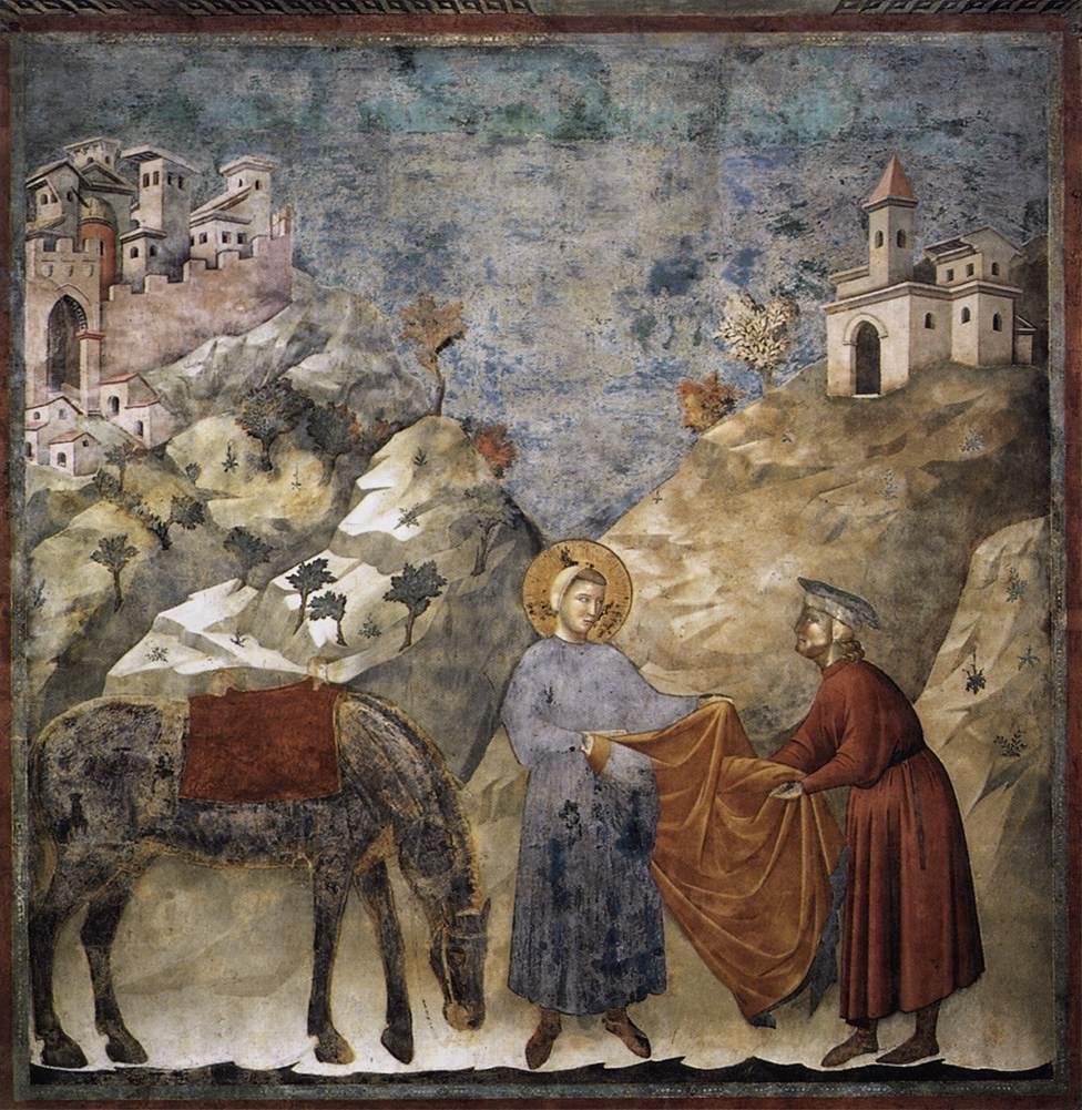 Na Igreja Superior da Basílica de São Francisco em Assis você pode admirar essa obra do Giotto representando São Francisco dando seu manto a um homem pobre