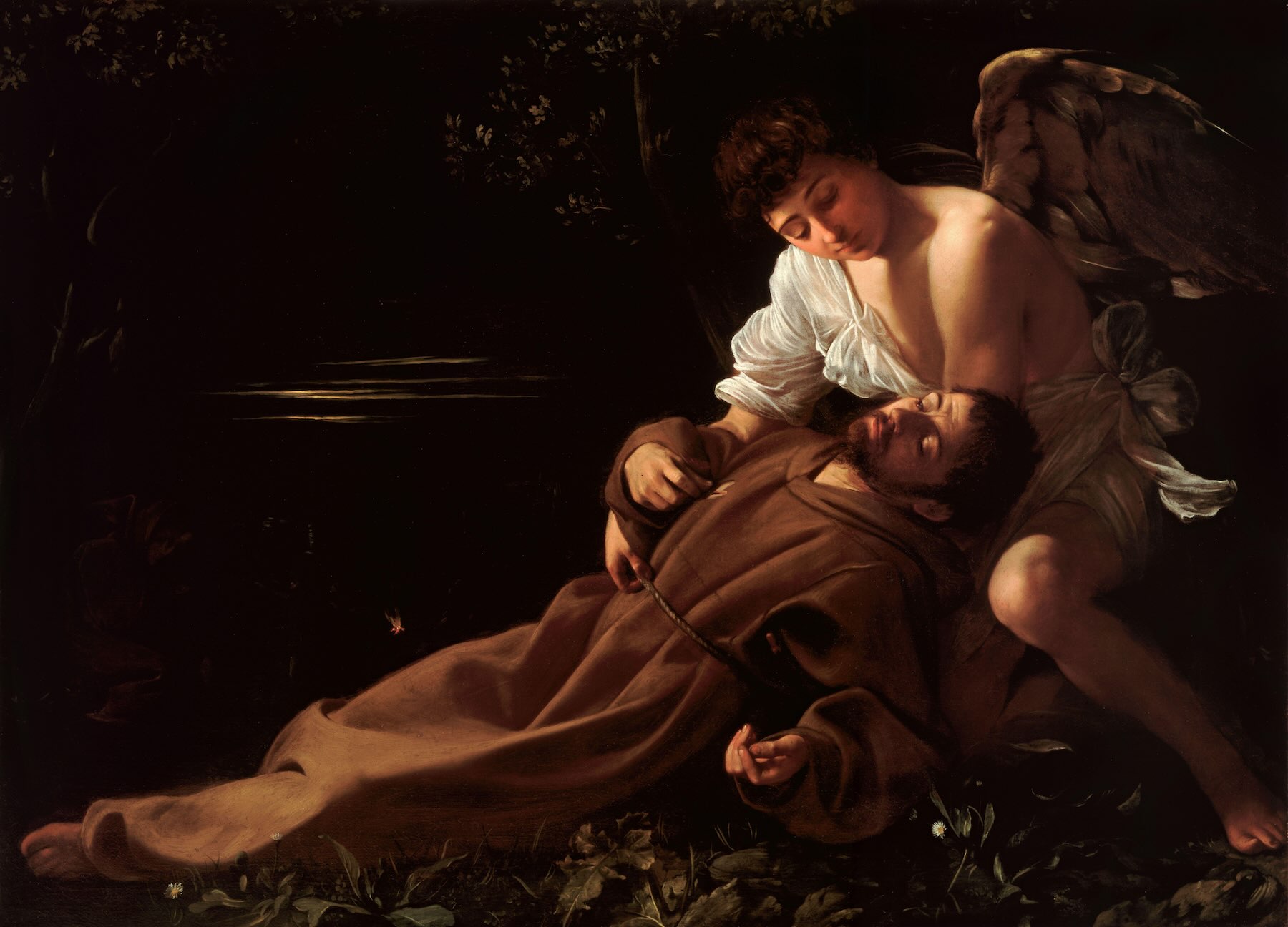 A obra São Francisco em êxtase de Caravaggio que veio do Wadsworth Atheneum of Art, Hartford especialmente para exposição em Roma