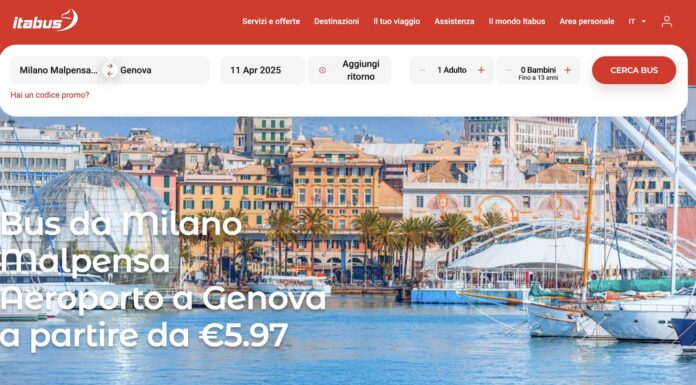 Itabus em Gênova - Captura de tela do site da Itabus (clique na imagem para ir diretamente para o site da Itabus e pesquisar disponibilidade)