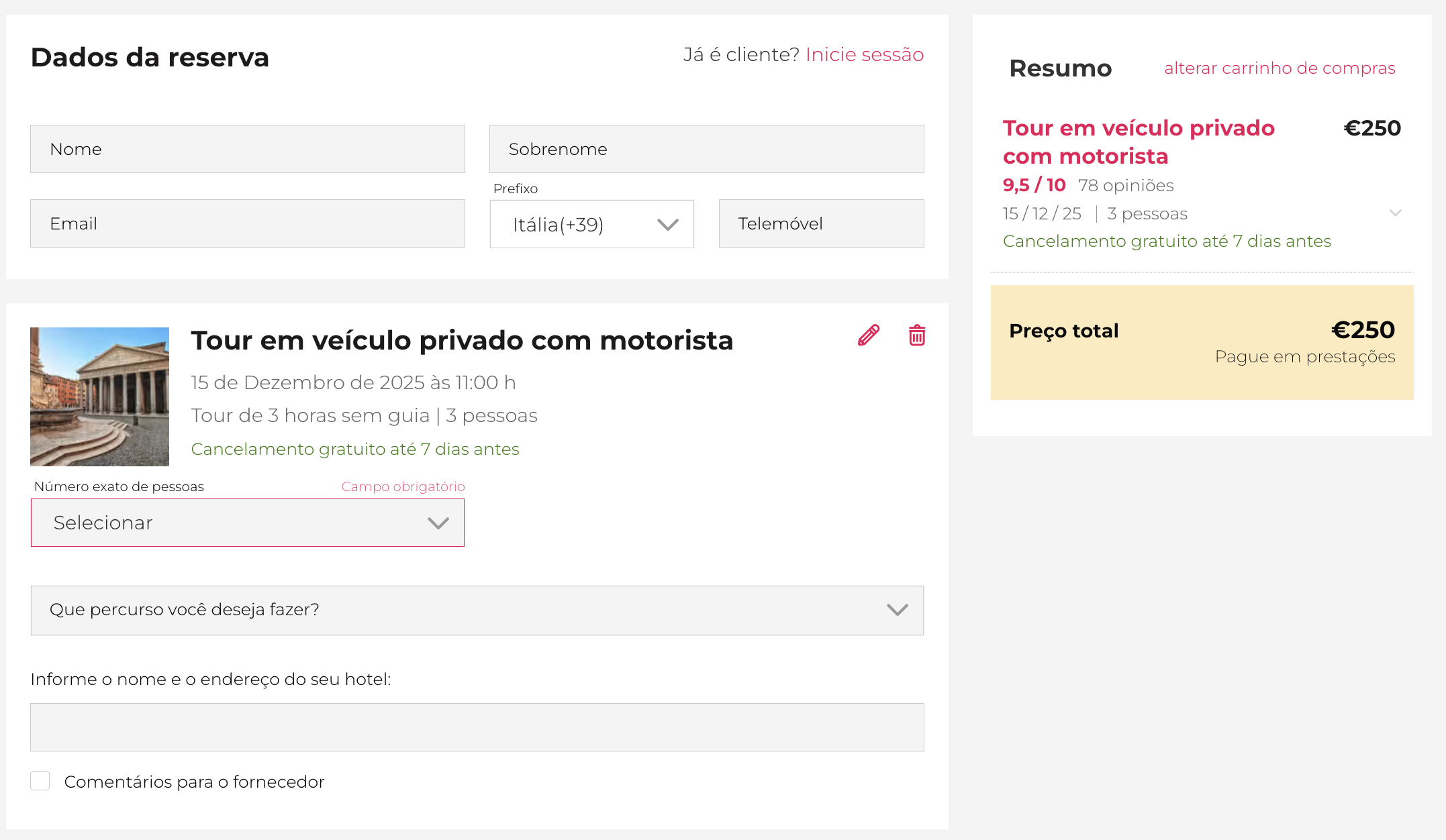 Motorista particular em Roma com veículo executivo 1 Página de reserva do serviço de motorista profissional em Roma à disposição para levar você passear no centro da cidade (clique para ver detalhes e reservar)