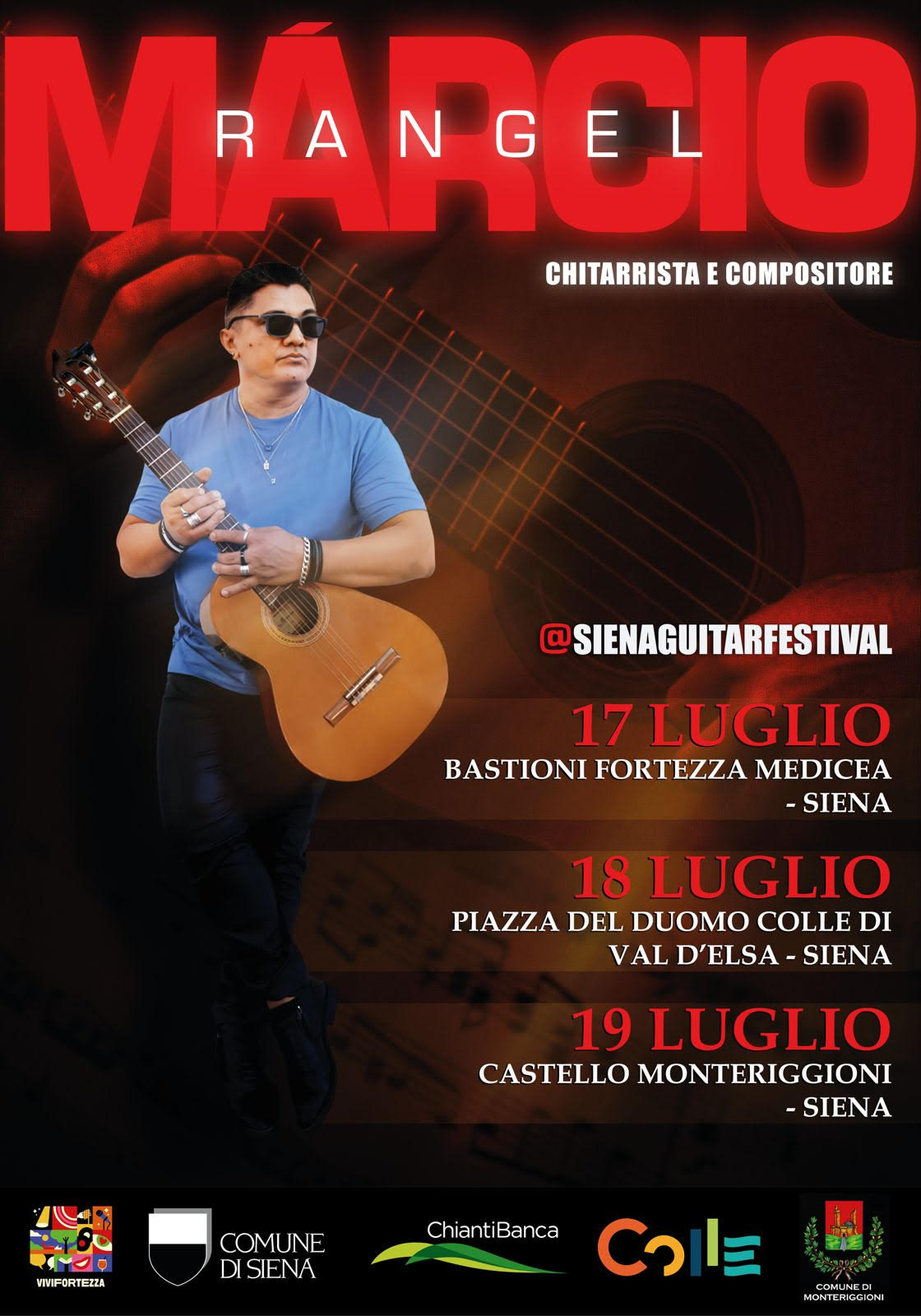 Márcio Rangel faz turnê na Itália em julho: o violão brasileiro encontra a história toscana 1 Márcio Rangel faz turnê na Itália em julho - Siena Guitar Festival 2025 - folheto promocional oficial