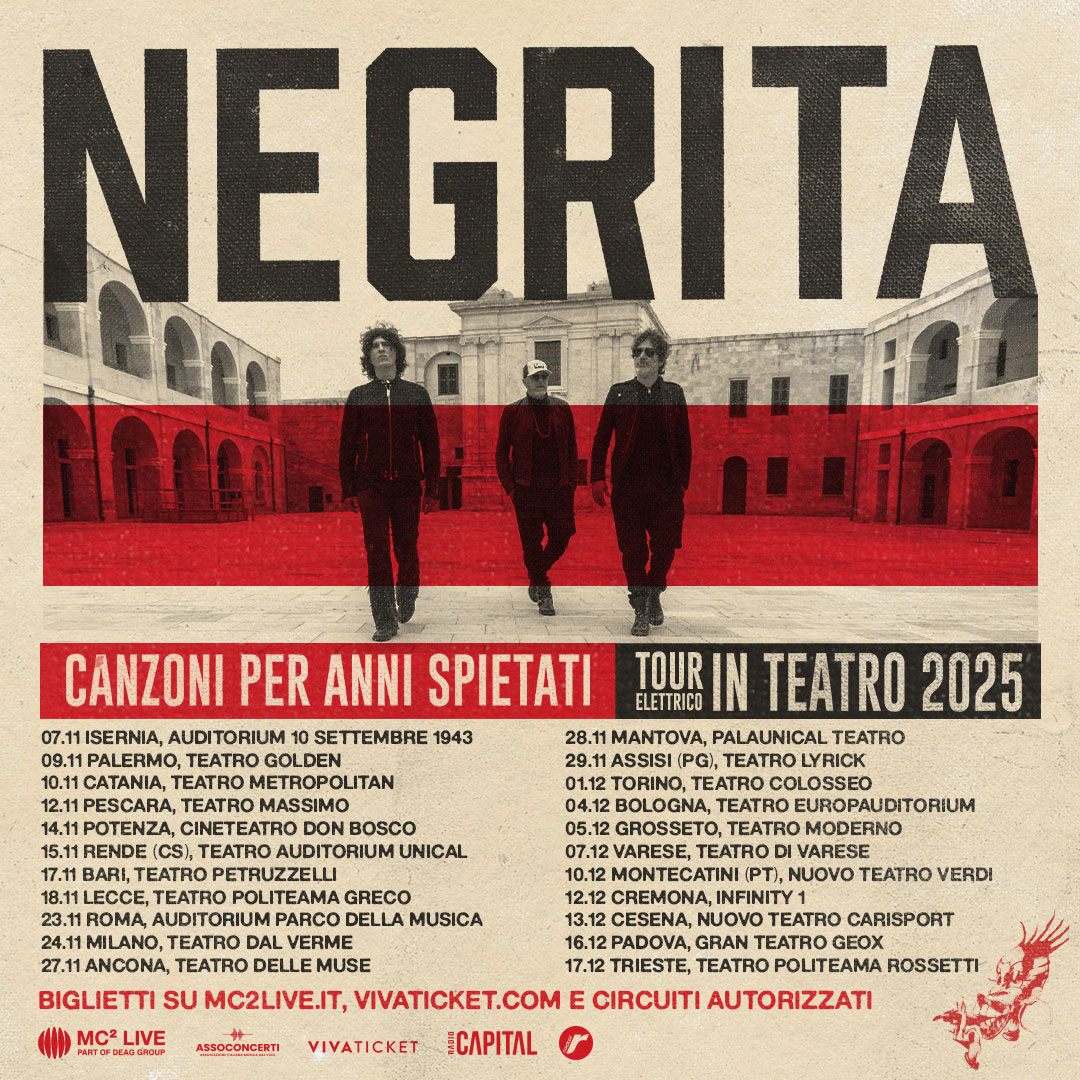Ingressos Negrita 2025: a banda passará pelos melhores teatros italianos no outono 1 Ingressos Negrita 2025: a banda passará pelos melhores teatros italianos no outono