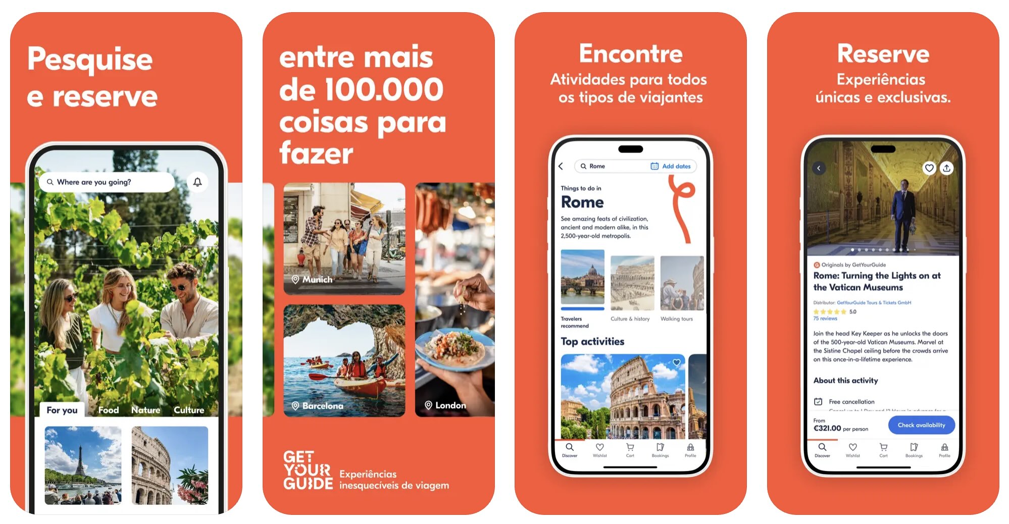 Código promocional GetYourGuide: Quer receber um código de desconto GetYourGuide para a sua primeira reserva pelo app? Envie um e-mail para promo@brasilnaitalia.net com o assunto “Quero Promoção!” e você receberá a oferta por e-mail em poucos minutos.