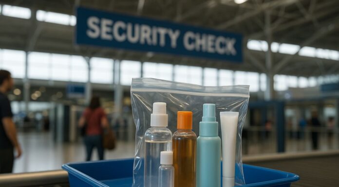 Aeroportos italianos liberam líquidos acima de 100 ml na bagagem de mão – mas só em alguns casos Liquidos nos aeroportos italianos - imagem ilustrativa gerada por IA