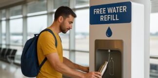 Aeroportos italianos começam a oferecer água potável gratuita (foto ilustrativa, gerada com IA)