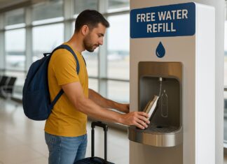 Aeroportos italianos começam a oferecer água potável gratuita (foto ilustrativa, gerada com IA)