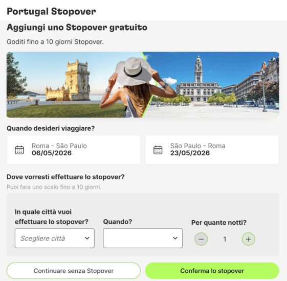 Possibilidade de optar por um stop-over gratuito