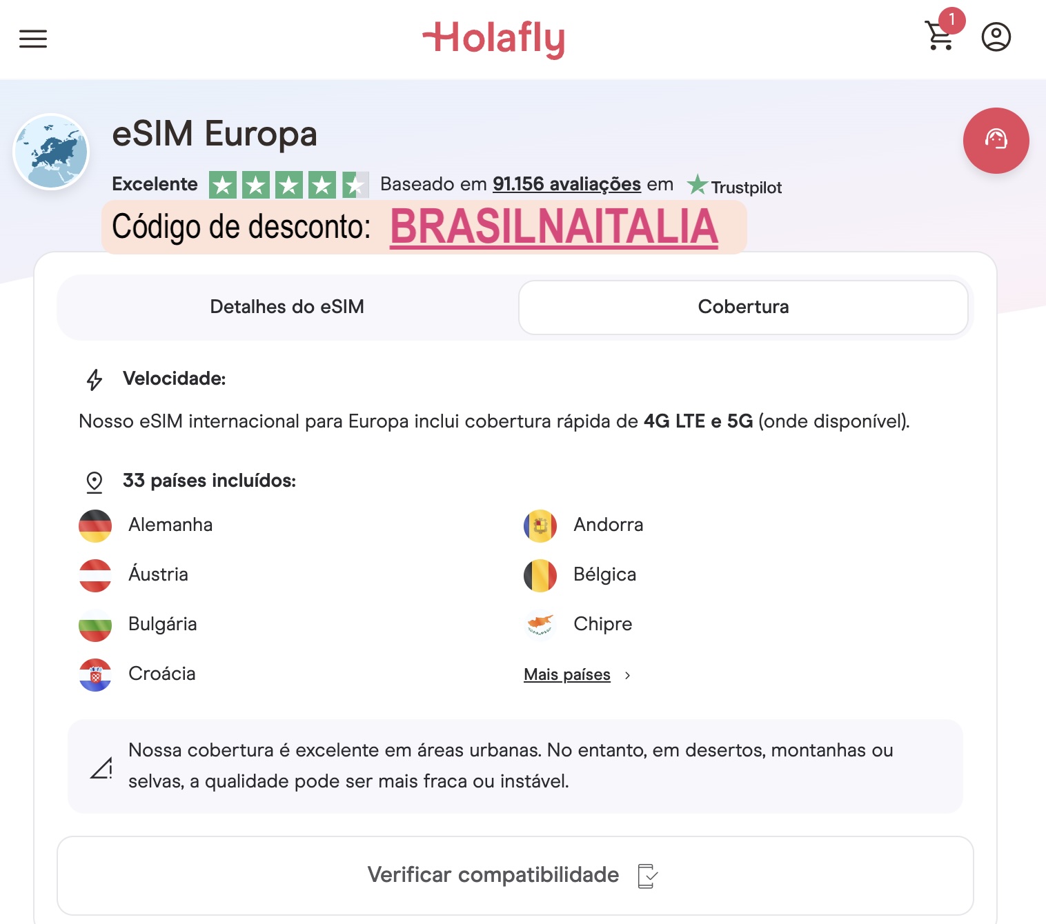 eSIM viagem Holafly para Europa inclui 33 países (Itália também!)