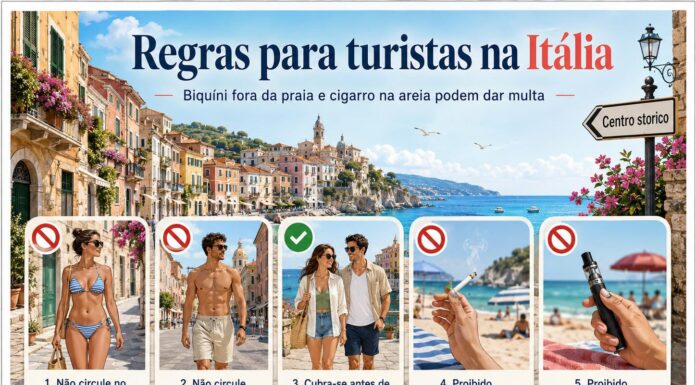 Regras para turistas na Itália: biquíni fora da praia, sanduíche na rua e cigarro na areia podem dar multa Regras para turistas na Itália: biquíni fora da praia, sanduíche na rua e cigarro na areia podem dar multa