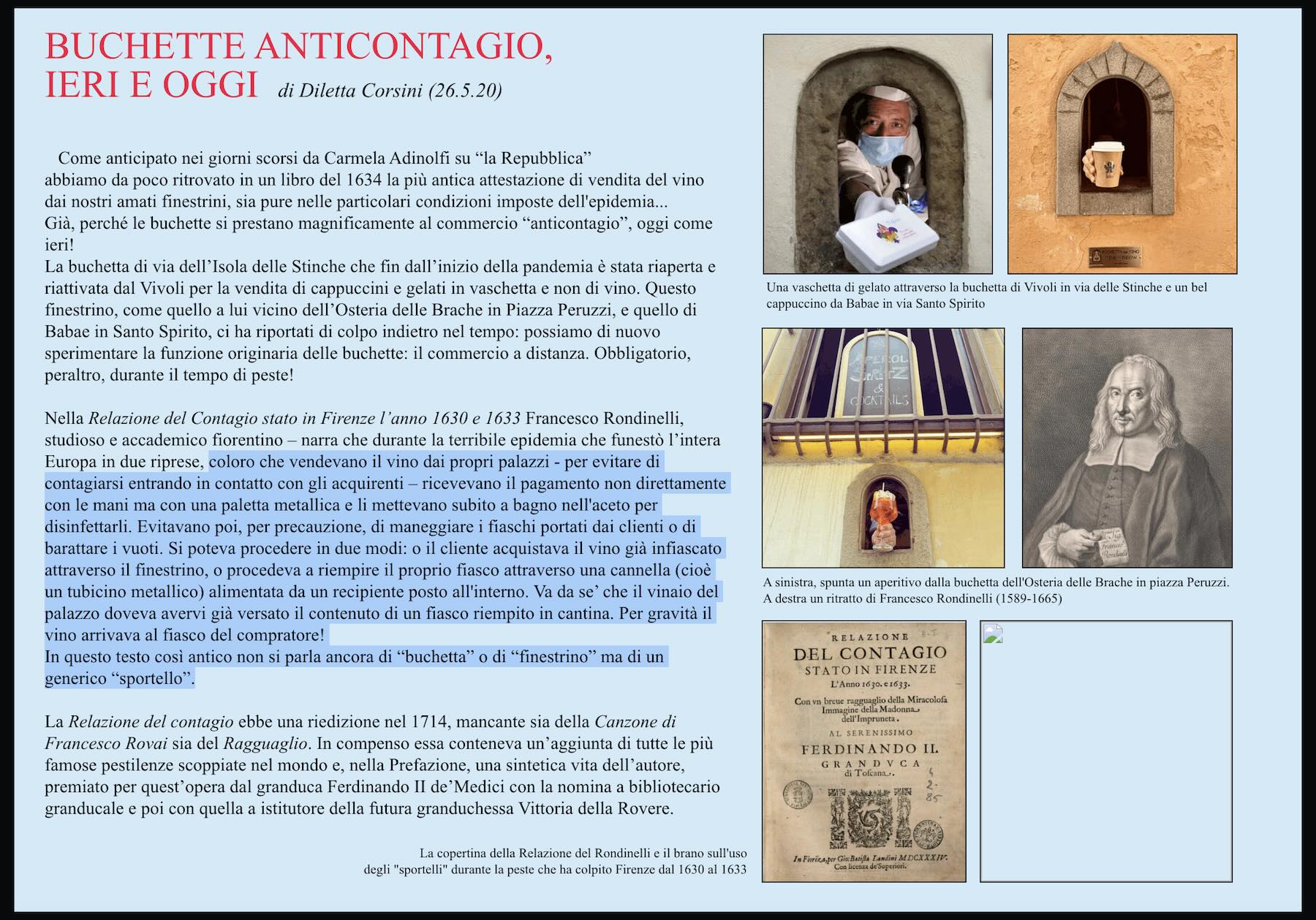 Buchette del vino: como uma tradição quase esquecida de Florença virou atração dos tempos de Instagram 2 Clique na imagem para ver o texto original no site da Associazione Culturale Buchette del Vino que fala sobre o perído da peste e a venda de vinho em Florença