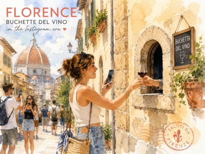 Buchette del vino: como uma tradição quase esquecida de Florença virou atração dos tempos de Instagram 7 Um cartão postal de Florença com uma buchetta del vino gerada por IA