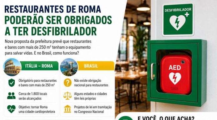 Restaurantes de Roma poderão ser obrigados a ter desfibrilador. E no Brasil, como funciona? Restaurantes de Roma poderão ser obrigados a ter desfibrilador. E no Brasil, como funciona?