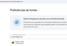 Tela de Preferências de fontes do Google com o Brasil na Italia selecionado como fonte preferida