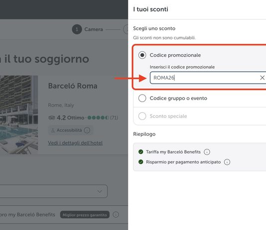 Código Promocional Barceló Roma: 10% de desconto e o que saber antes de reservar Código promocional Barceló Roma ROMA26 aplicado na tela de reserva do site oficial