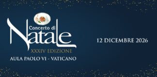 Cartaz oficial do Concerto di Natale 2026, 34ª edição, 12 de dezembro na Aula Paolo VI no Vaticano