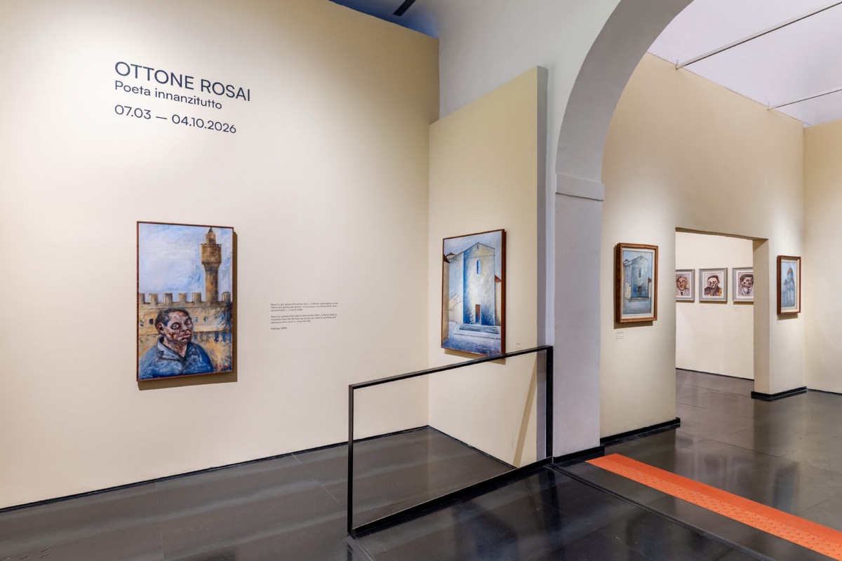 Sala da mostra Ottone Rosai. Poeta innanzitutto no Museo Novecento de Florença em 2026, com pinturas do artista e o título na parede