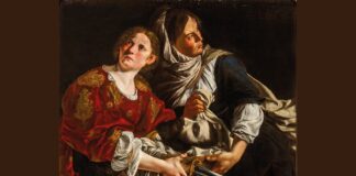 Judite e sua serva com a cabeça de Holofernes, de Artemisia Gentileschi, obra do cartaz da mostra no Museo degli Innocenti de Florença