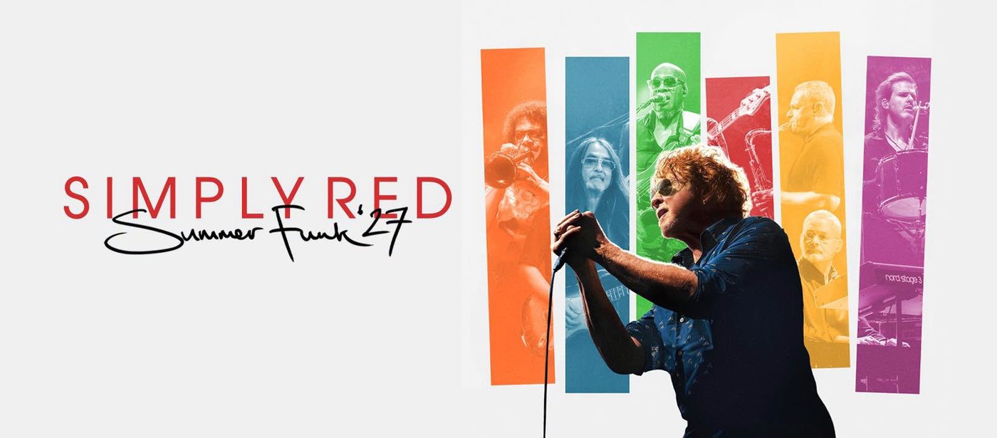 Ingressos Simply Red 2027: as datas da turnê na Itália 1 Pôster da turnê Summer Funk ’27 do Simply Red, com Mick Hucknall e a banda